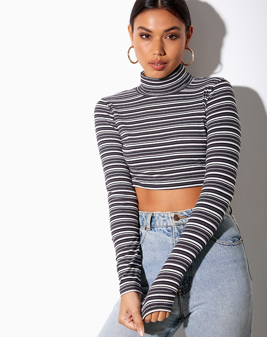 Striped turtleneck crop outlet top