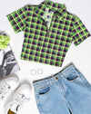 Image of Dhen Crop Top in Green and Purple Check
