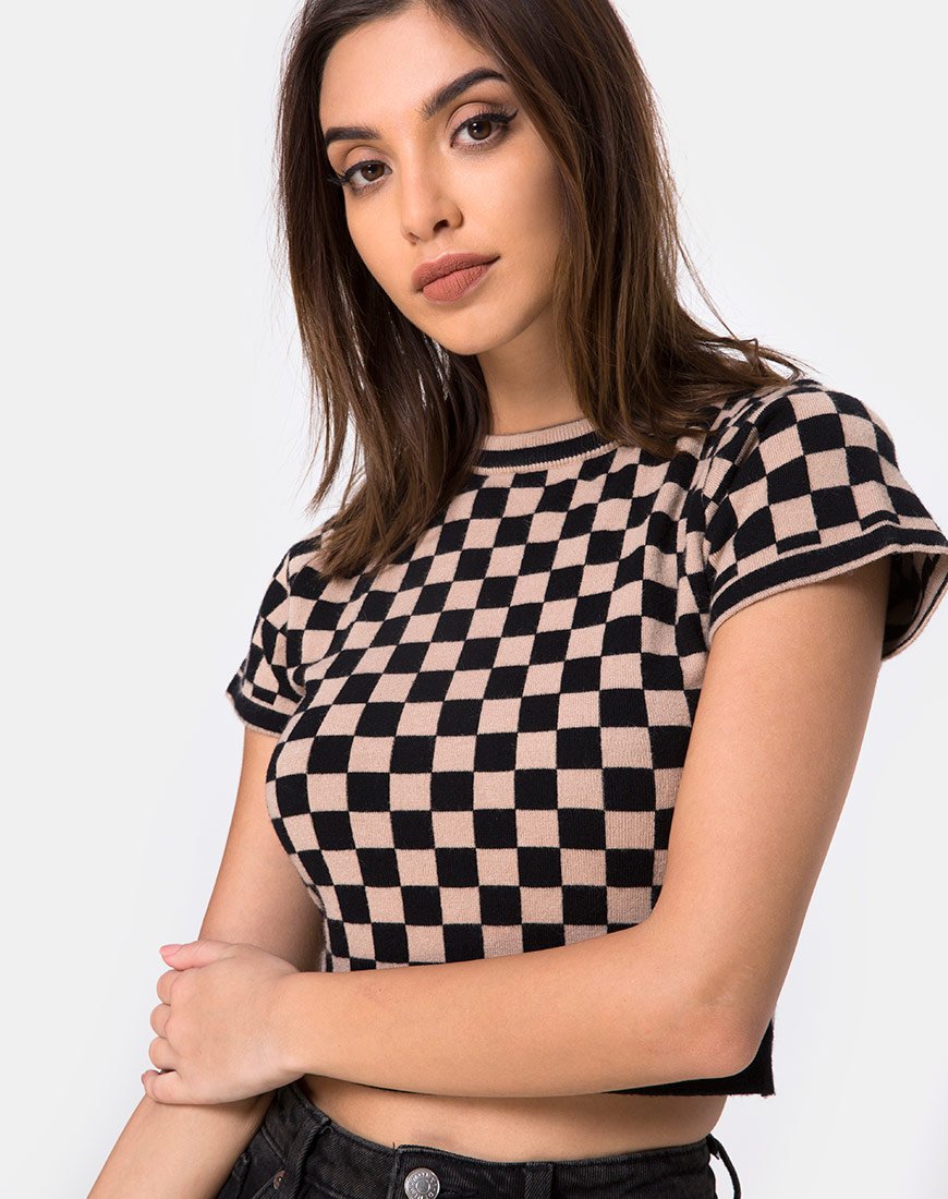 Checkerboard crop outlet hoodie