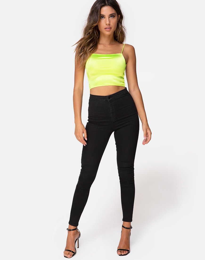 Image of Ozka Crop Top in Satin Neon Yellow