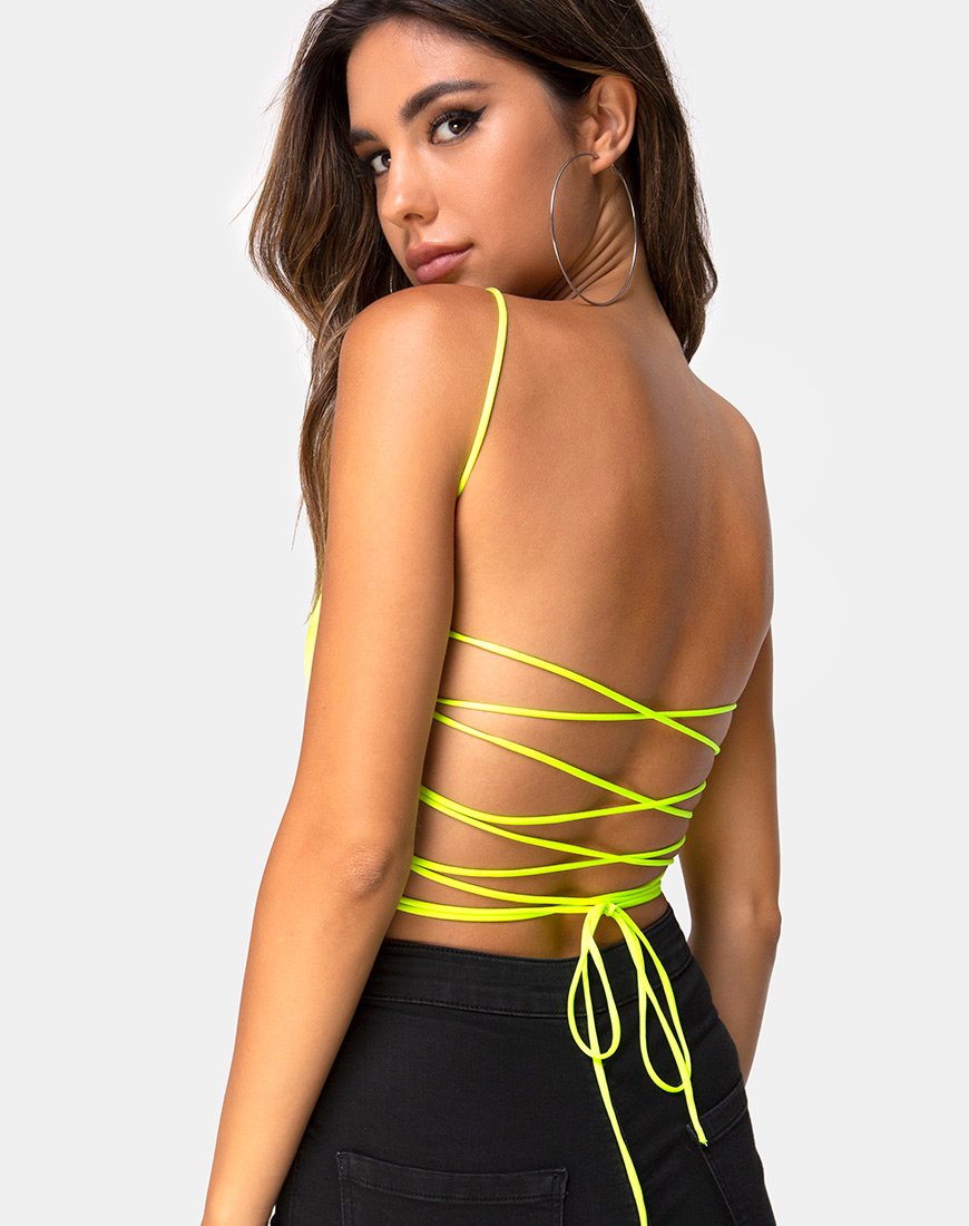 Neon yellow lace hot sale top