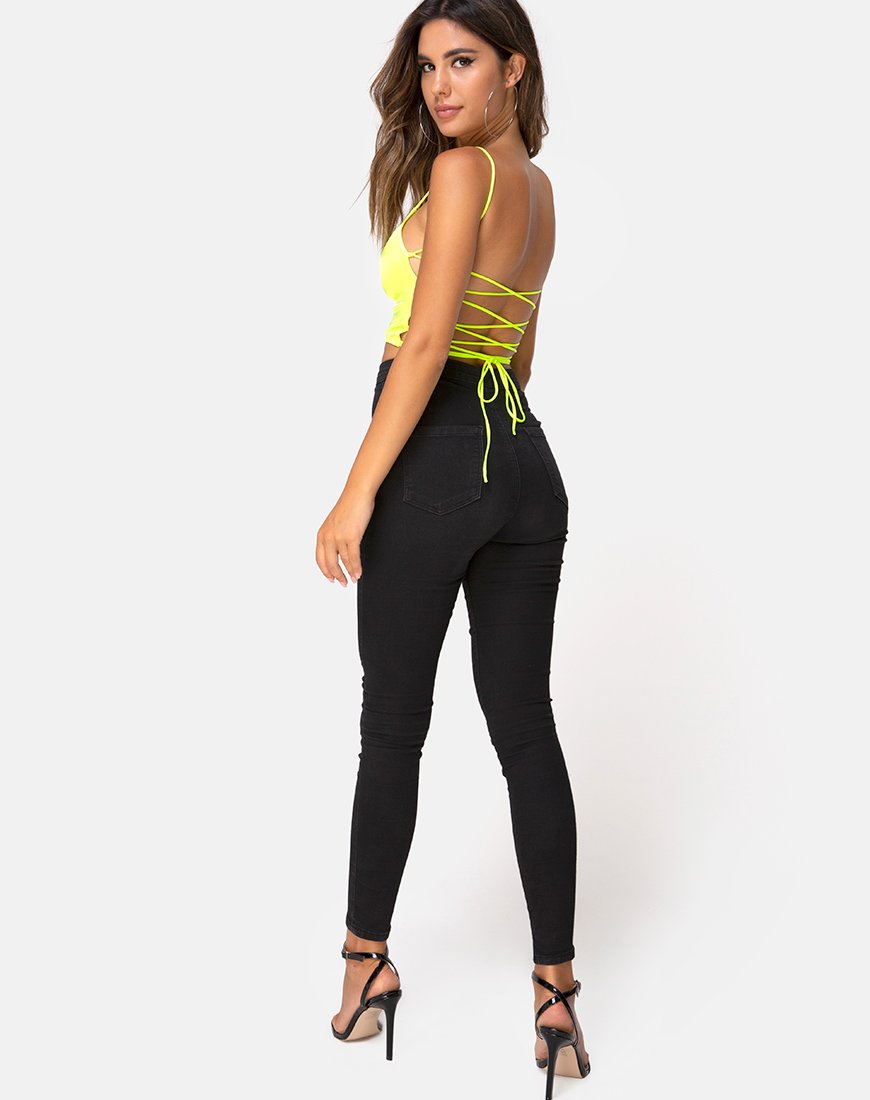 Image of Ozka Crop Top in Satin Neon Yellow
