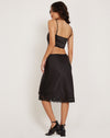 image of Resira Midi Skirt in Satin Pearled Black with Lace