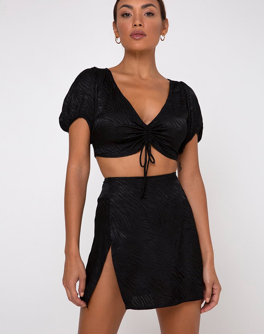 Image of Raemzi Crop Top in Satin Zebra Black