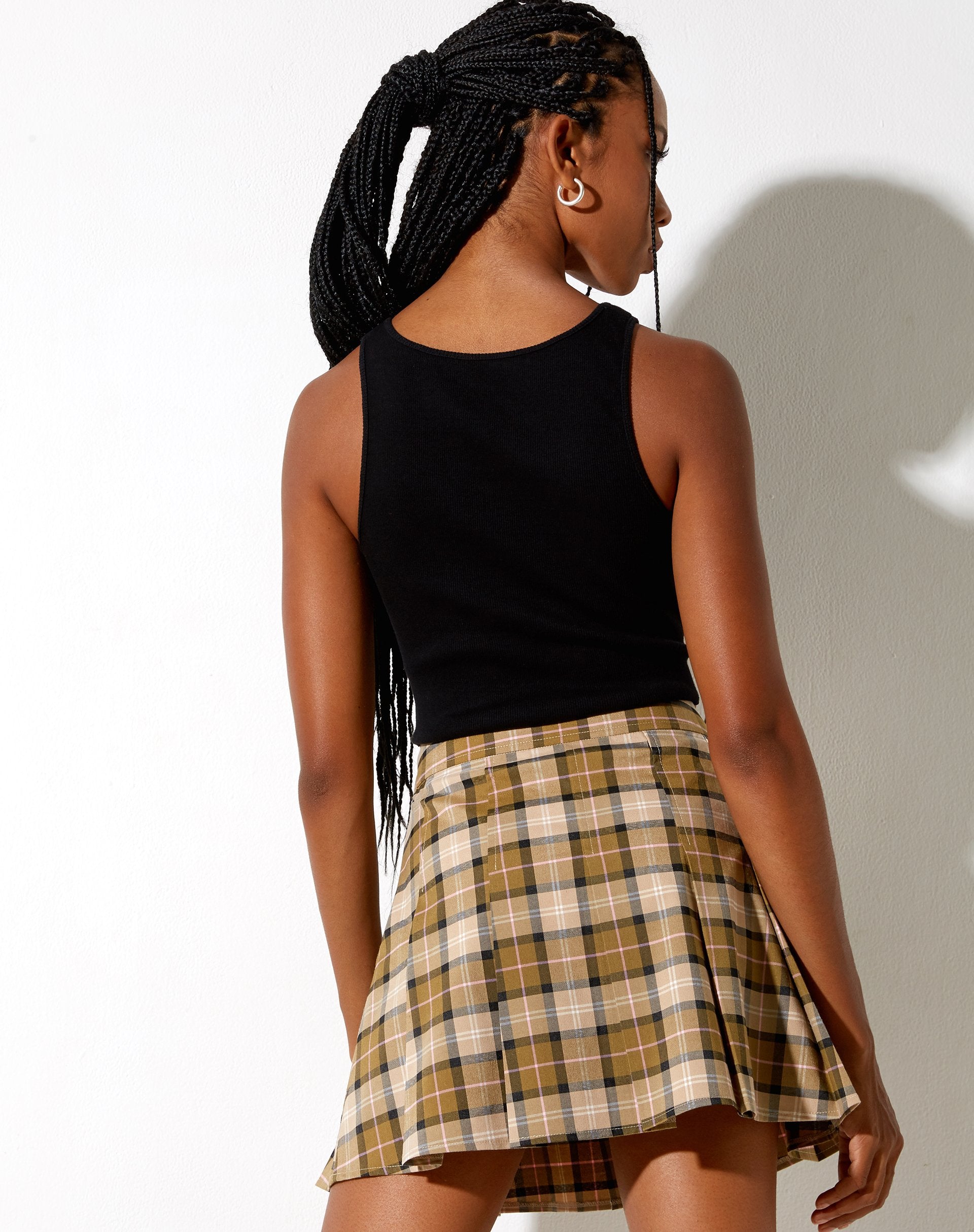 Image of Carga Mini Skirt in Check Brown Tan and Pink