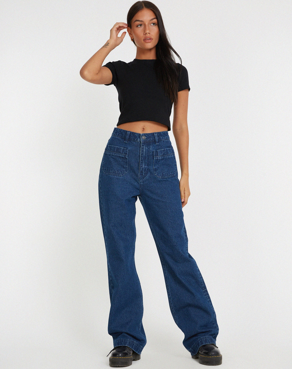 Front Pocket Indigo Flare Leg Jean | Retro Pocket Flare Jean