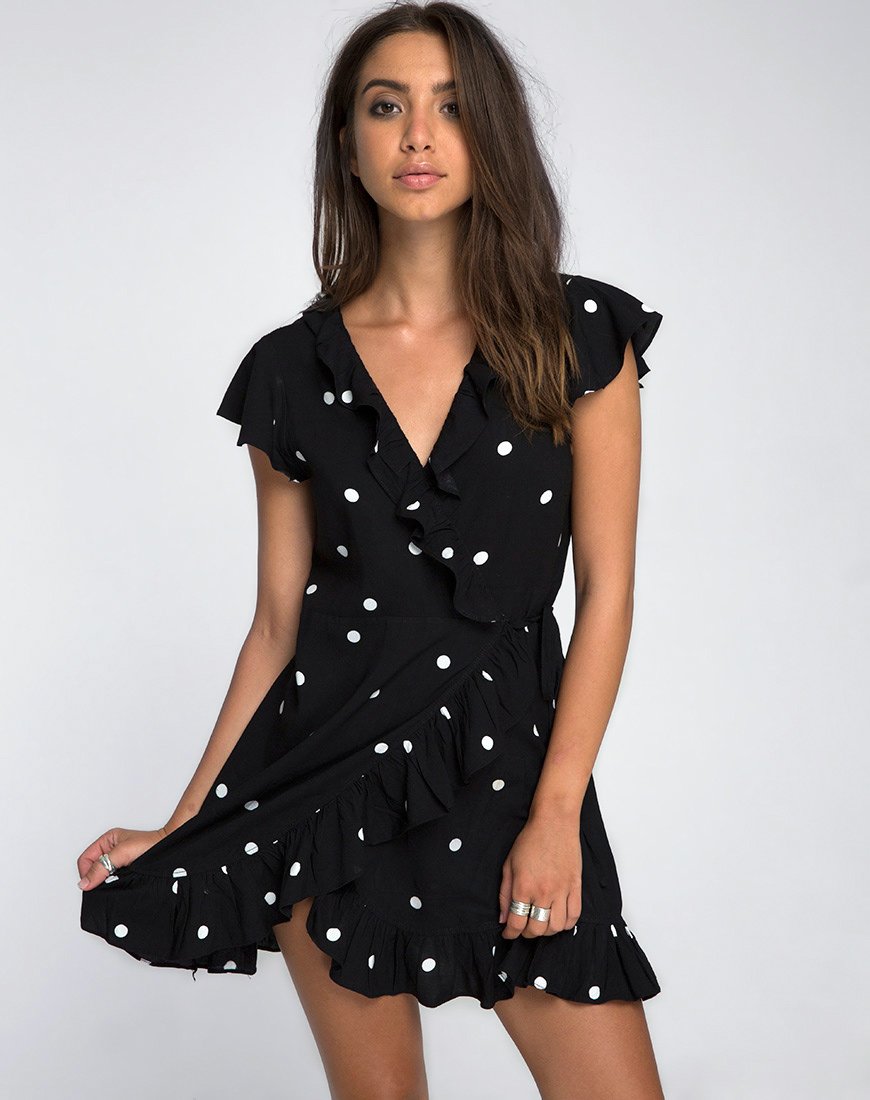 black wrap skater dress