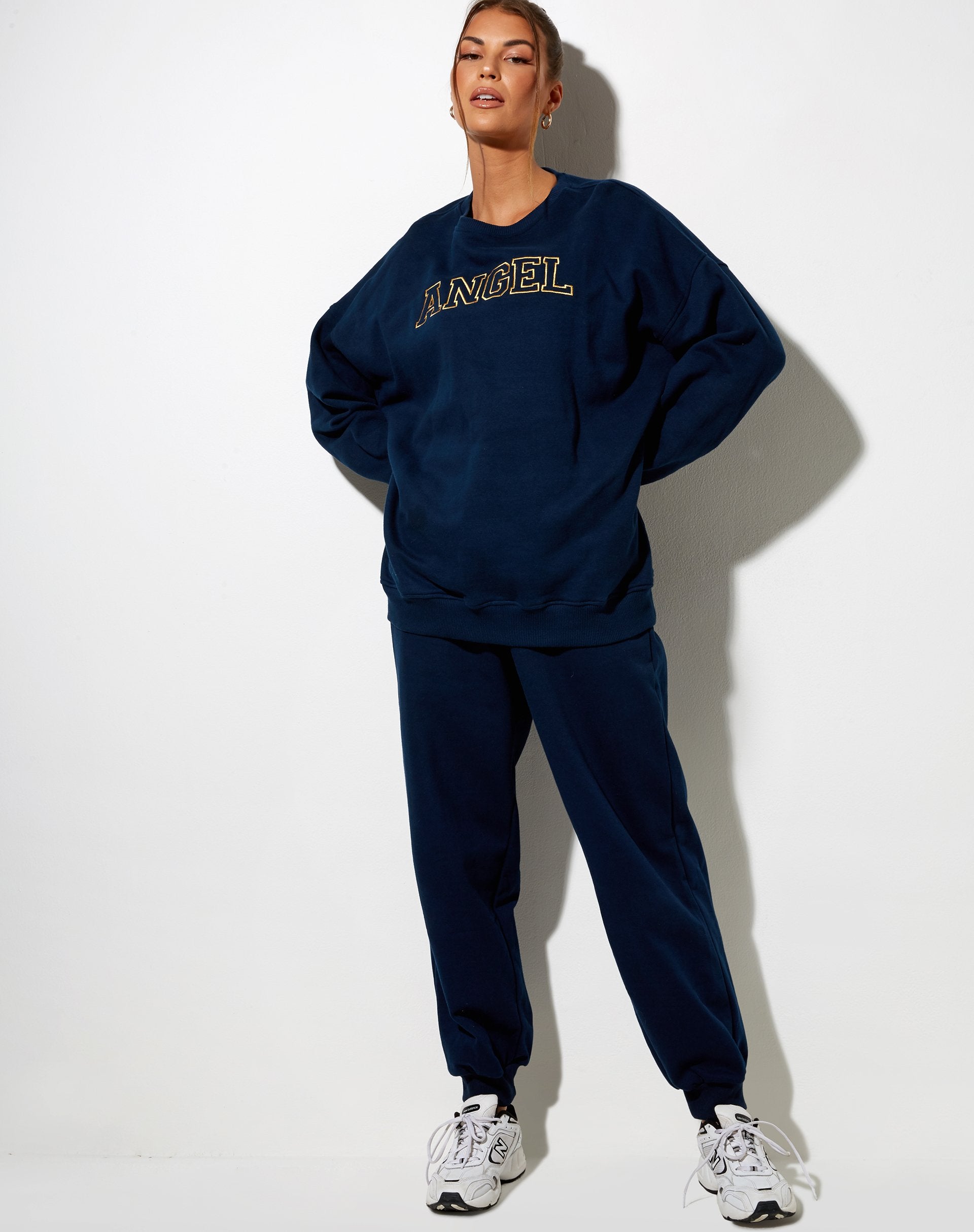 Image of Glo Sweatshirt in Navy Angel Embro in Yellow