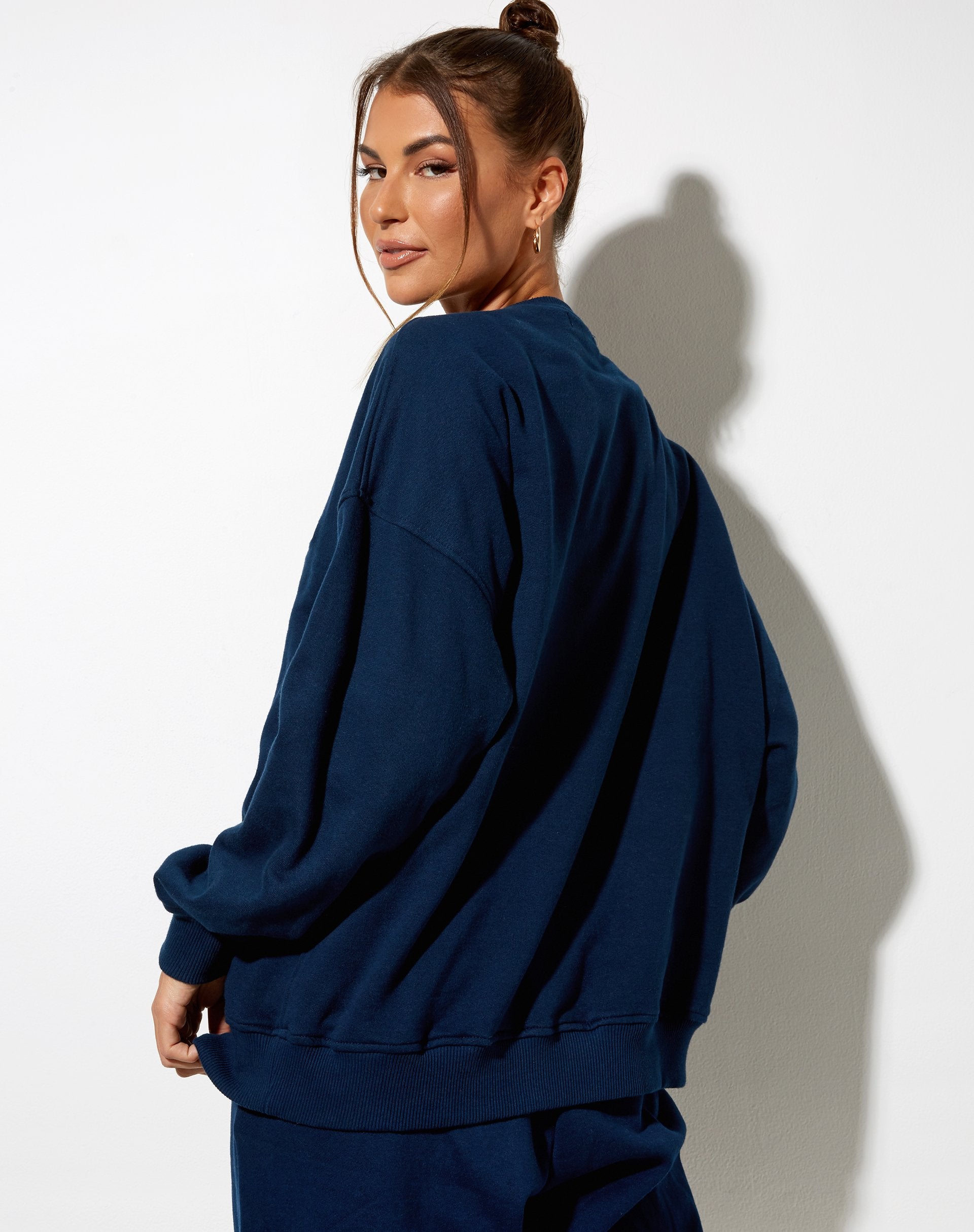 Image of Glo Sweatshirt in Navy Angel Embro in Yellow