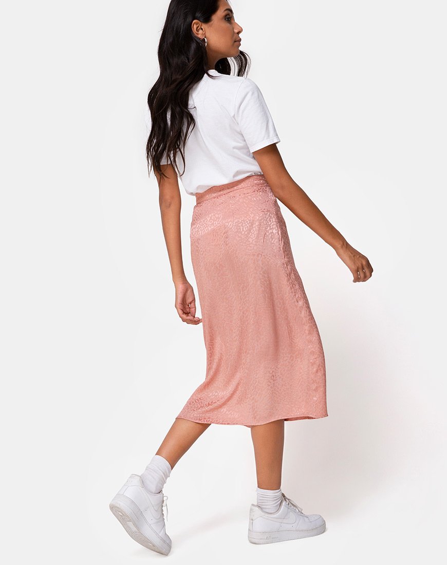 Dusty pink clearance satin midi skirt