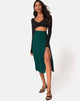 Image of Saika Midi Skirt in Satin Cheetah Forest Green