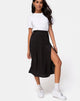 Image of Saika Midi Skirt in Satin Cheetah Black