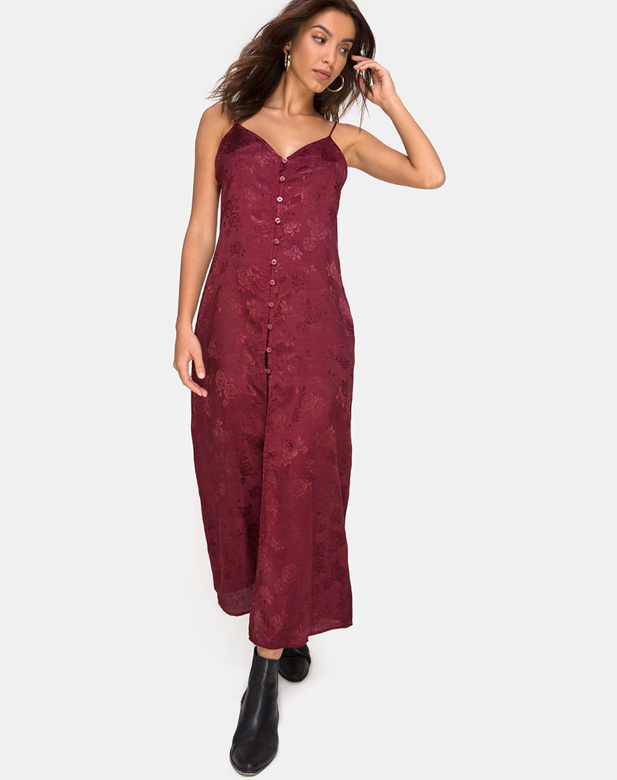 Senia Dress in Satin Rose Burgundy – motelrocks-com-aus