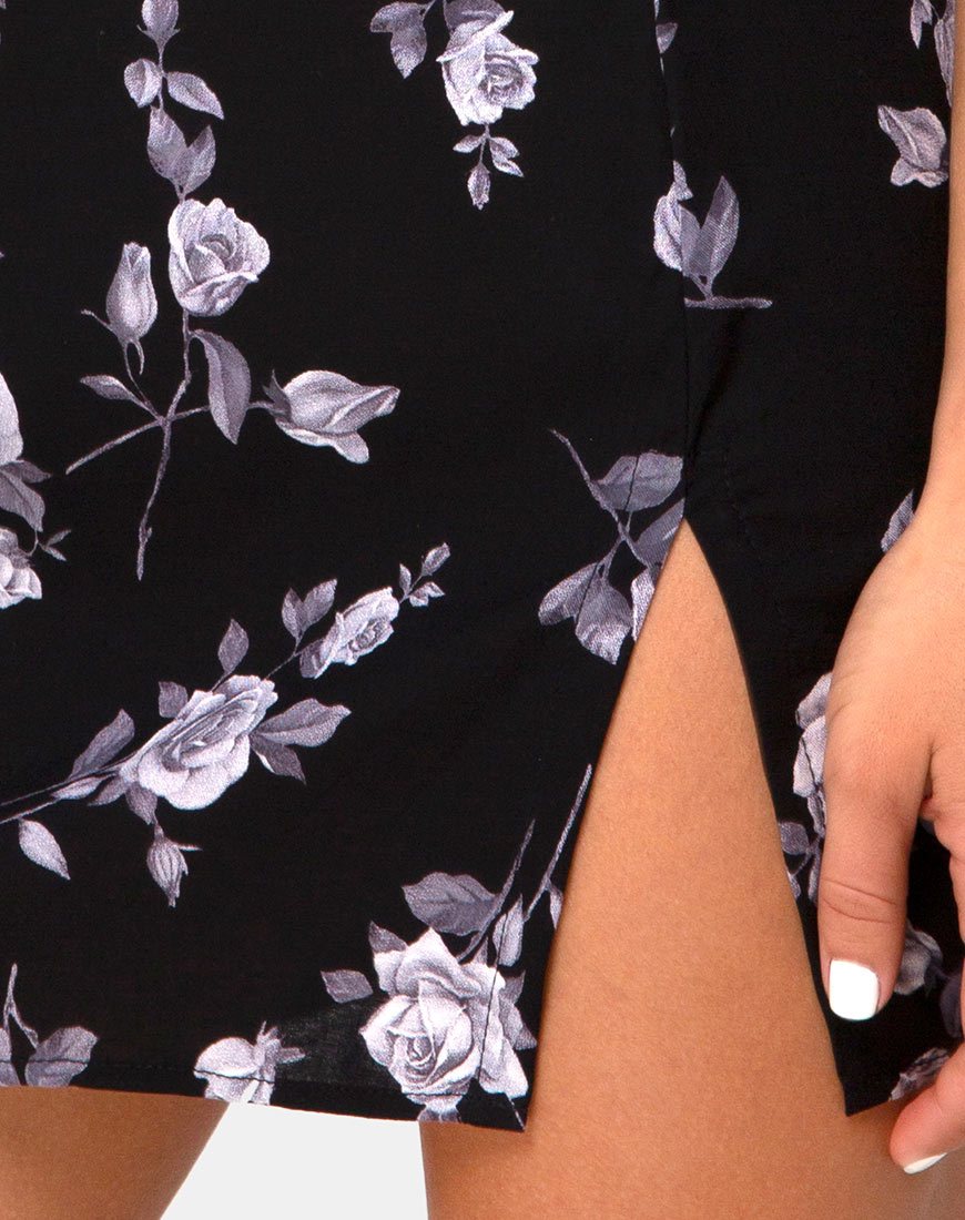 Image of Sheny Mini Skirt in White Rose Black