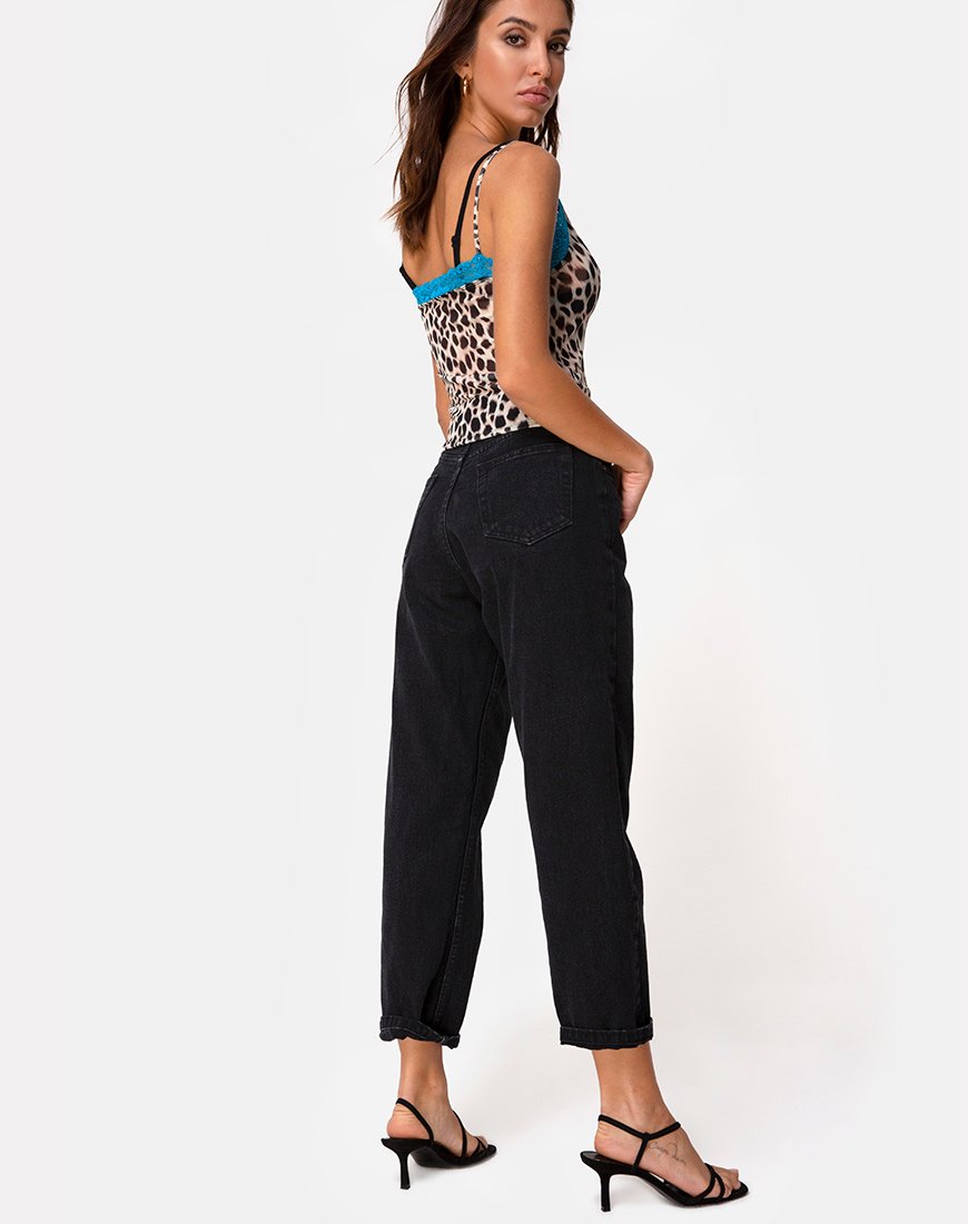 Image of Sheyla Top in Mesh Cheetah with Blue Lace