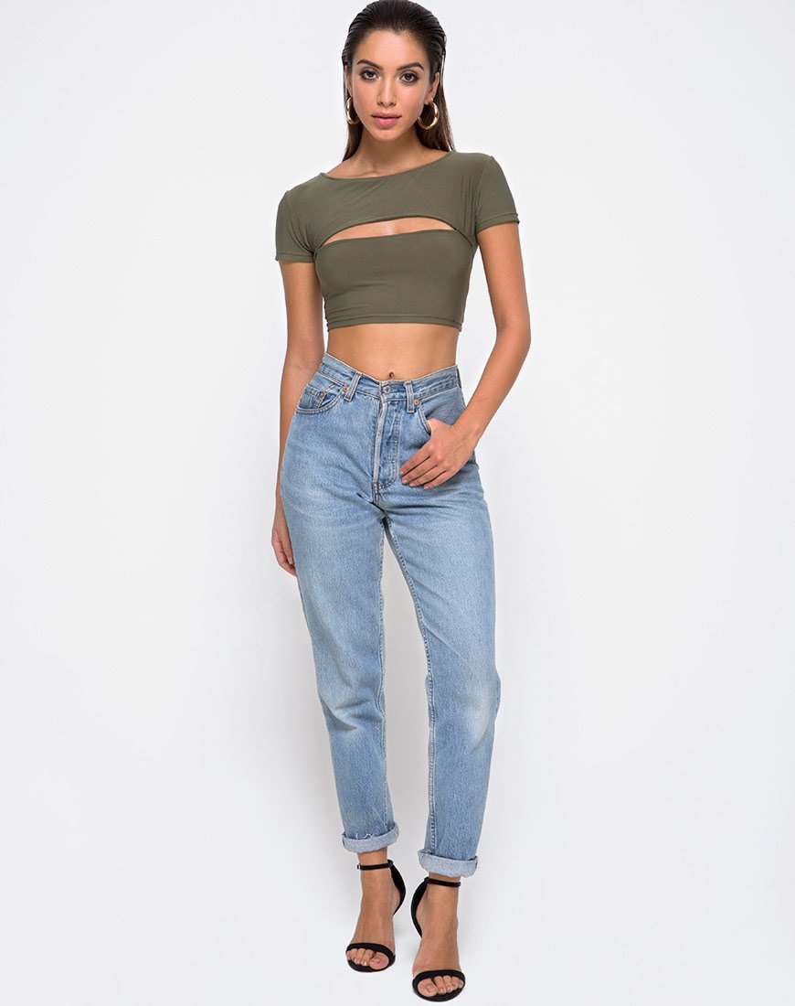 Image of Shim Cutout Crop Top in Khaki