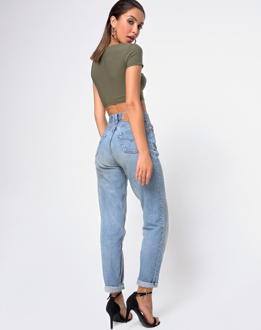 Image of Shim Cutout Crop Top in Khaki