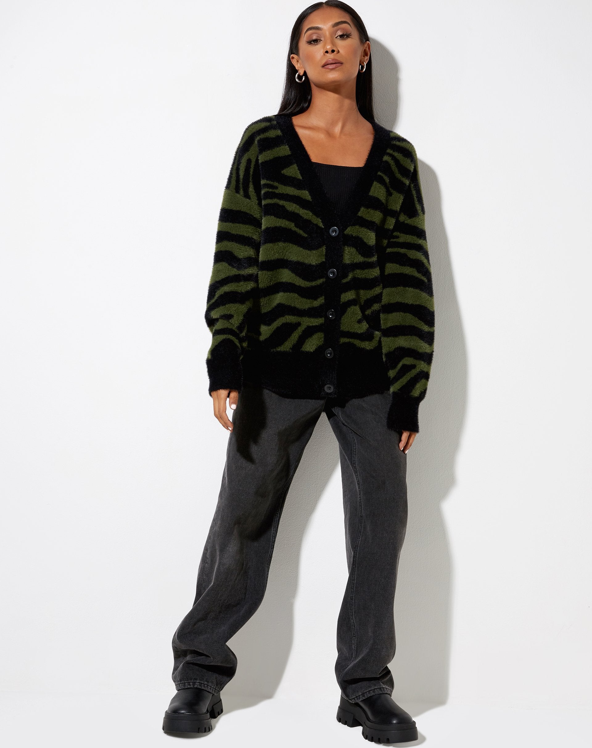 Image of Uriela Cardi in Knit Zebra Olive and Black