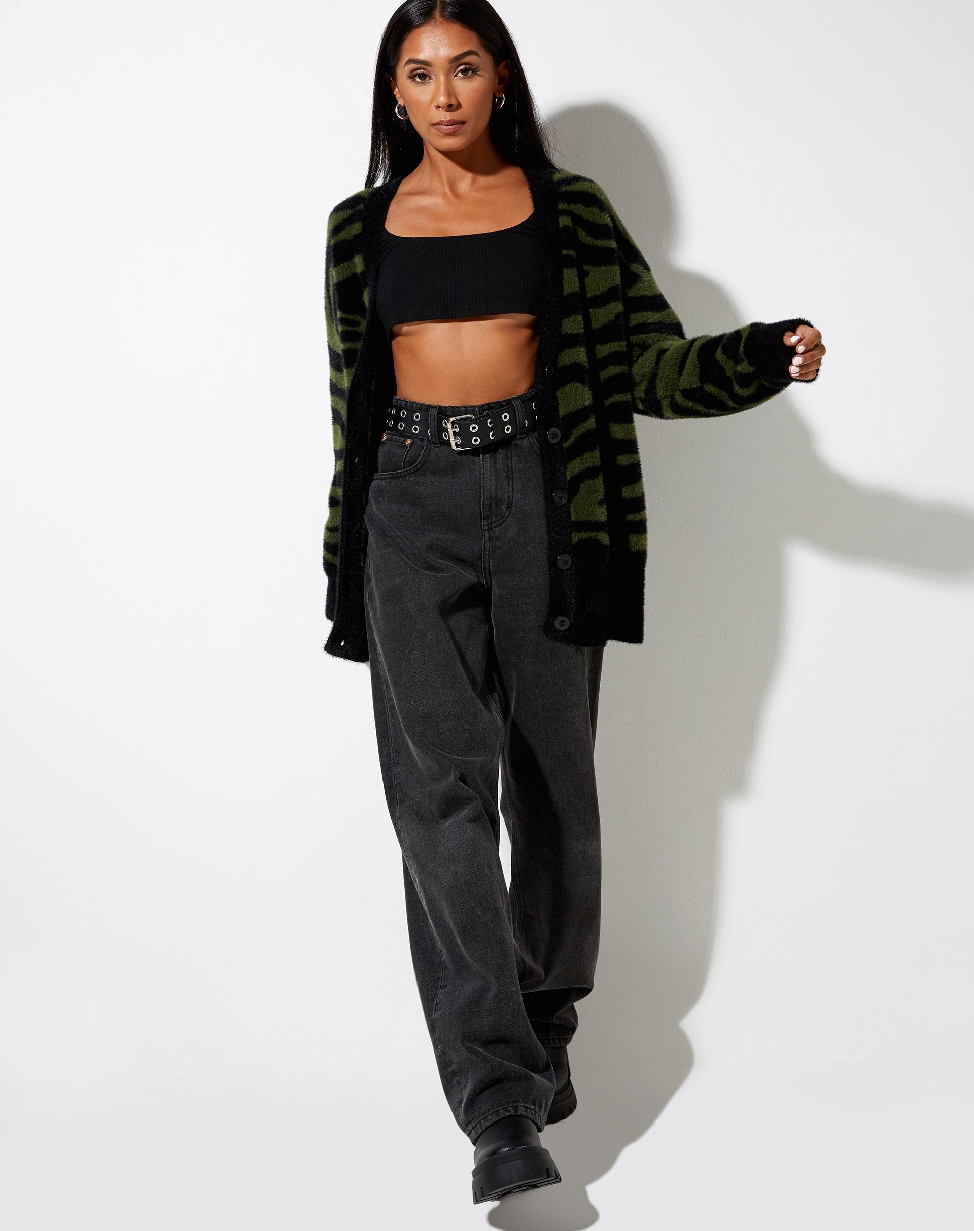 Image of Uriela Cardi in Knit Zebra Olive and Black