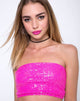 Image of Tube With Lace Top in Mini Sequin Paris Pink