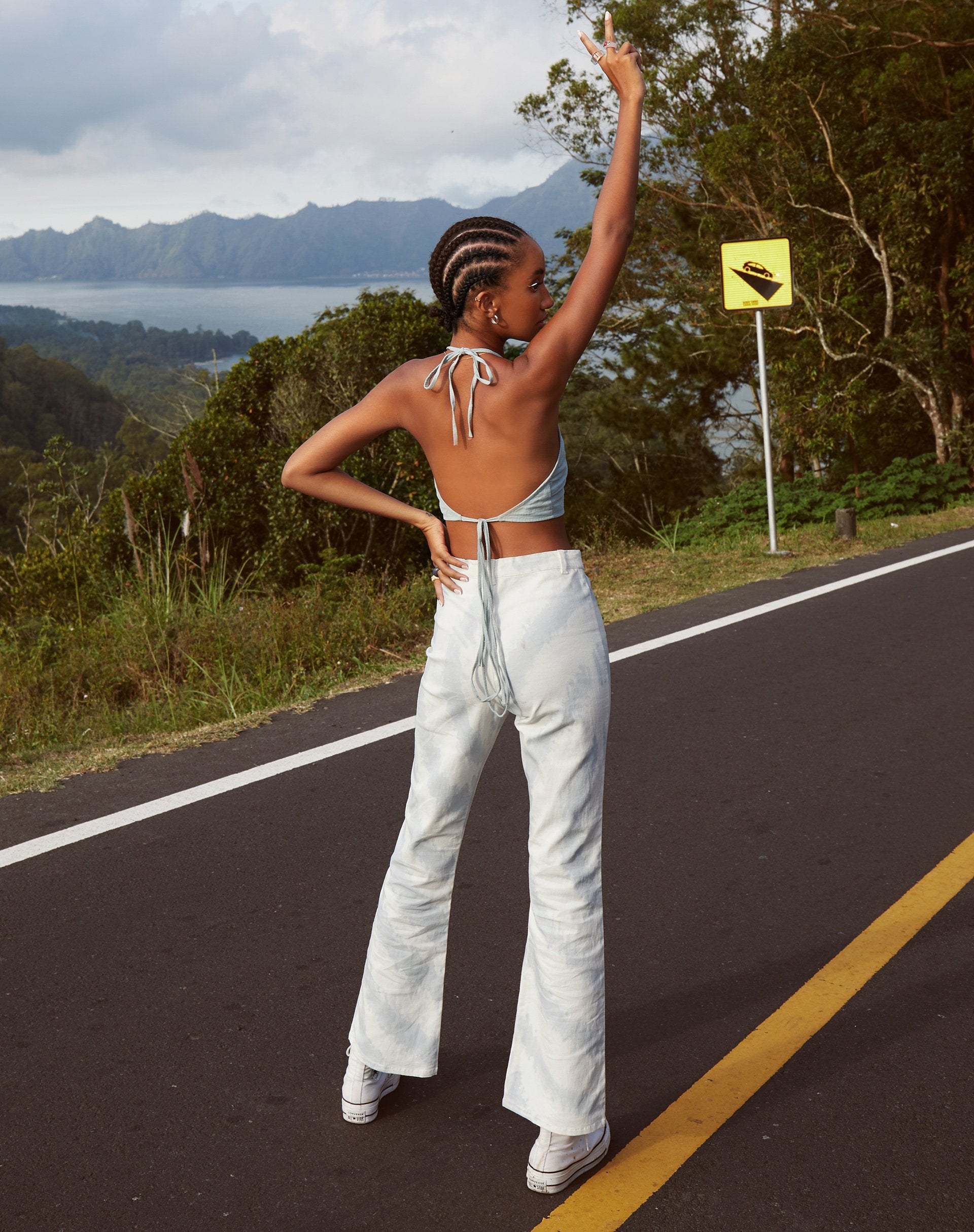 Image of Zoven Trouser in Blue and White Swirl