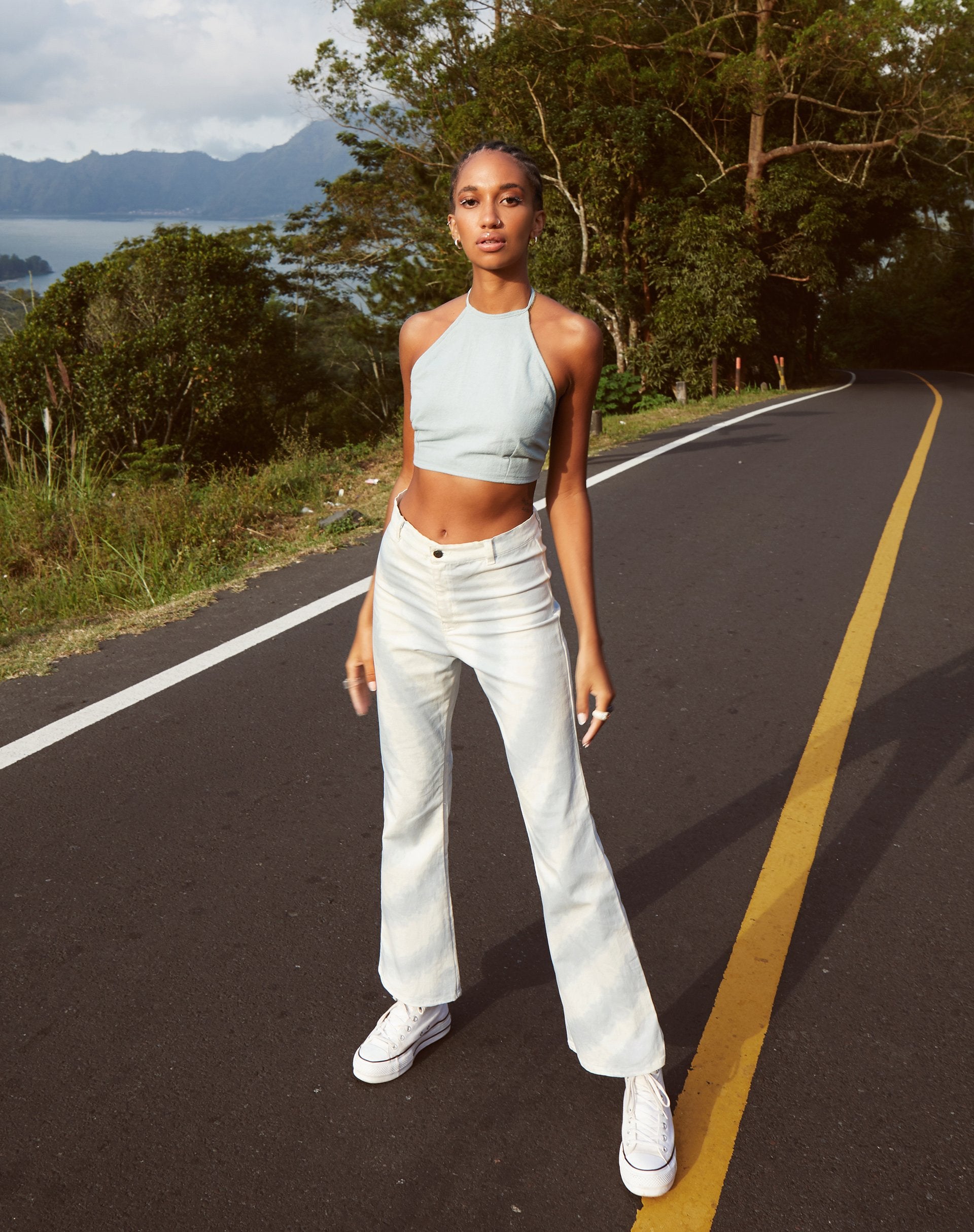 Image of Zoven Trouser in Blue and White Swirl