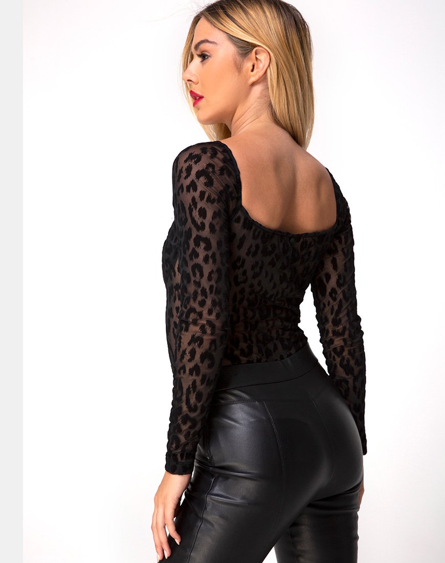 Image of Yelica Longsleeve Bodice in Animal Net Black