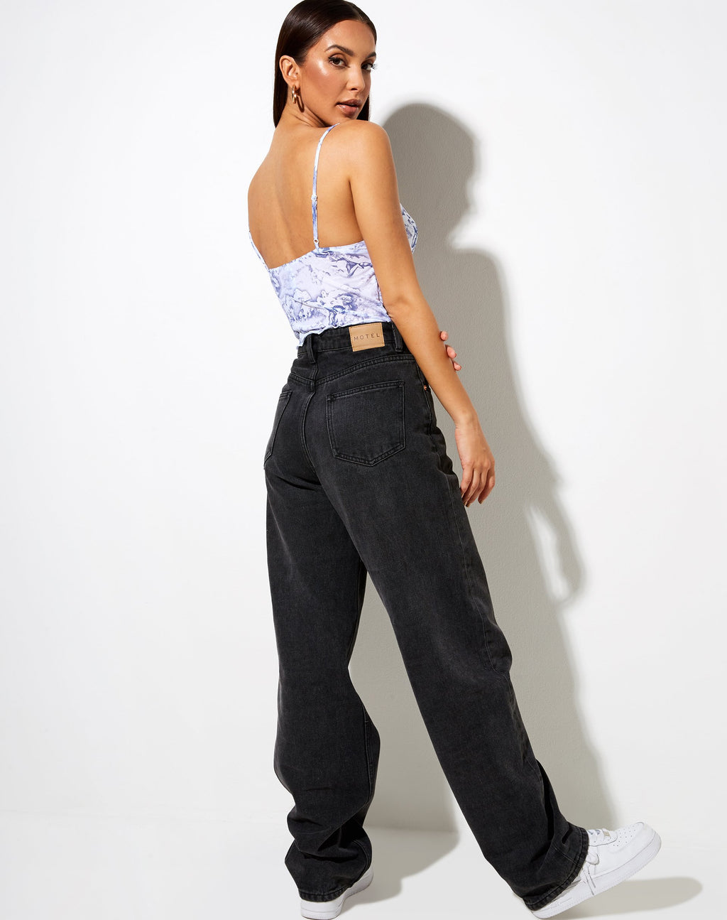 Yenika Crop in 20's Cherub White and Blue