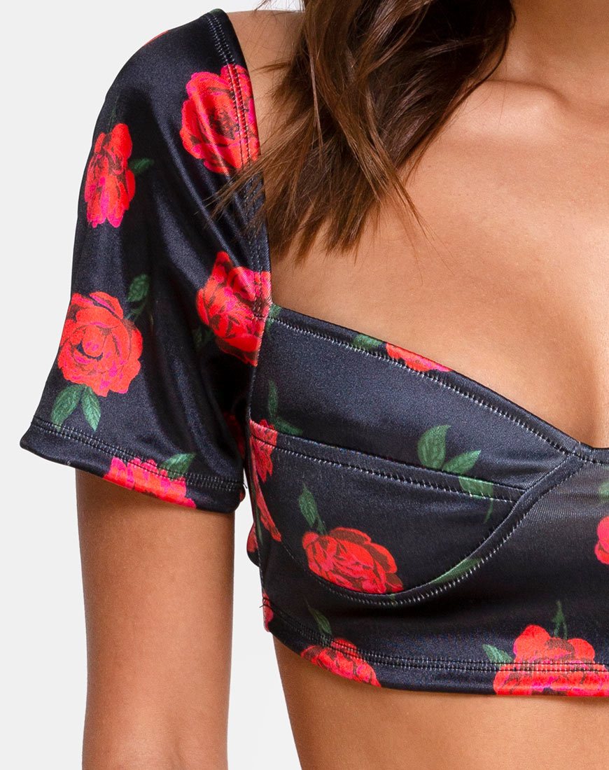 Image of Yoona Top in Satin Stretch Last Rose Black