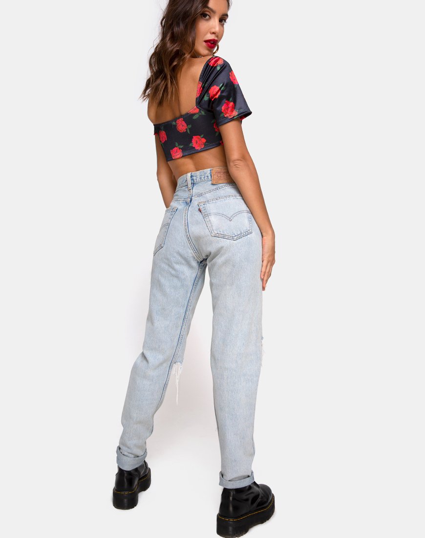 Image of Yoona Top in Satin Stretch Last Rose Black