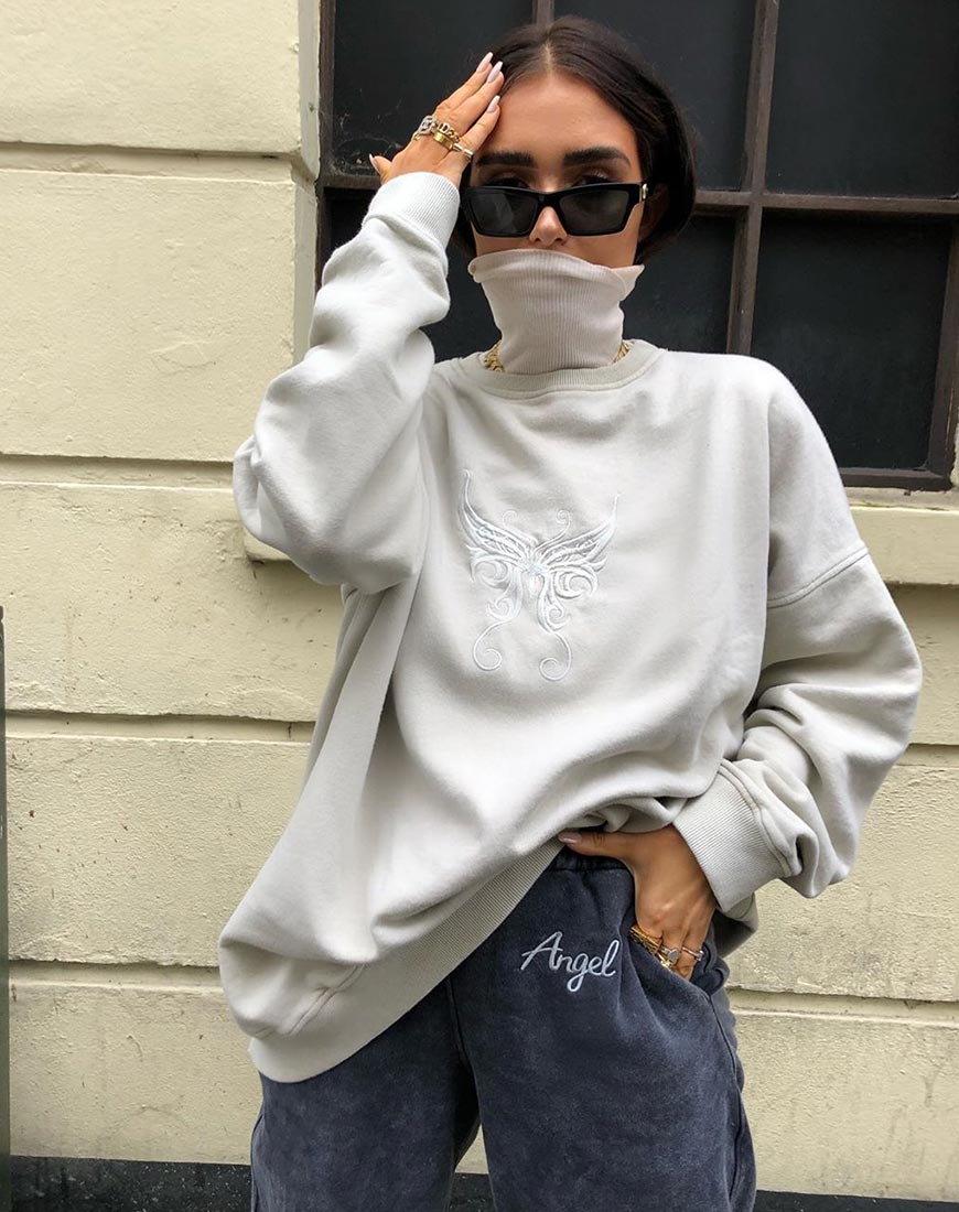 Image of Glo Sweatshirt in Ecru with Butterfly Embro