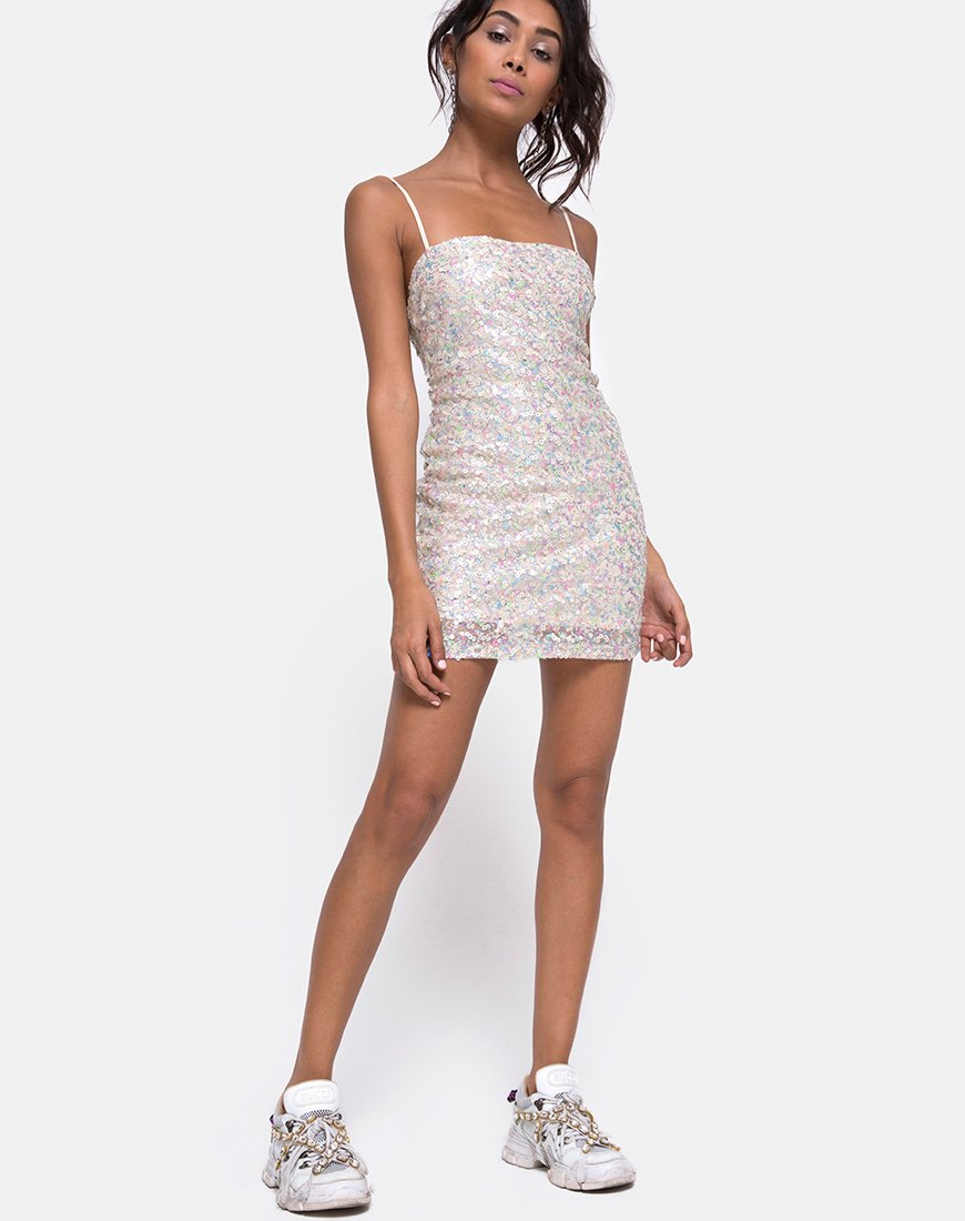 Bodycon White Confetti Sequin Mini Dress Selah