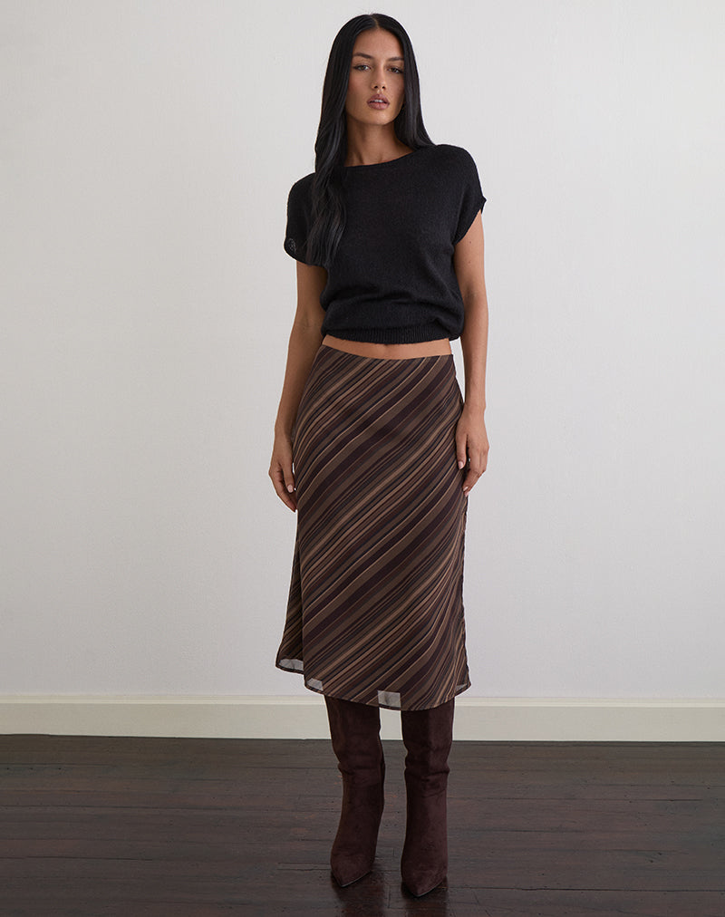 Image of Abetzi Midi Skirt in Chiffon Mix Brown Stripe