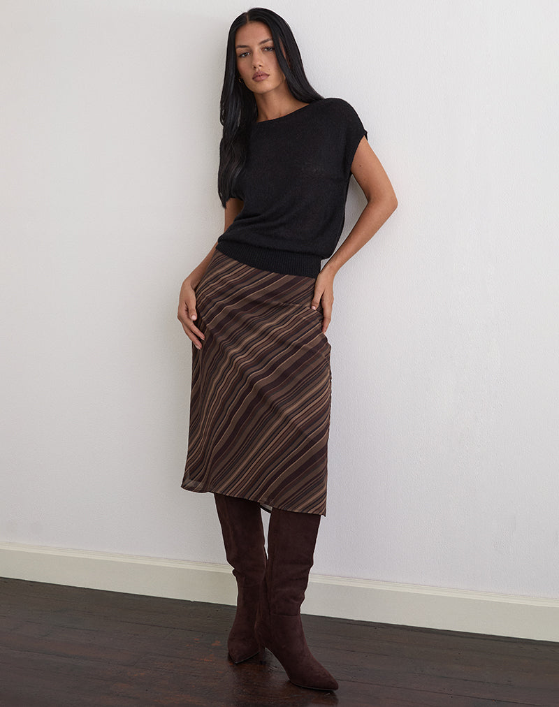 Abetzi Midi Skirt in Chiffon Mix Brown Stripe