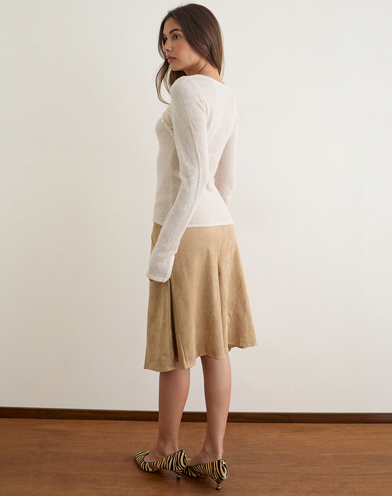 Image of Image of Abila Midi Skirt in Tan Faux Suede