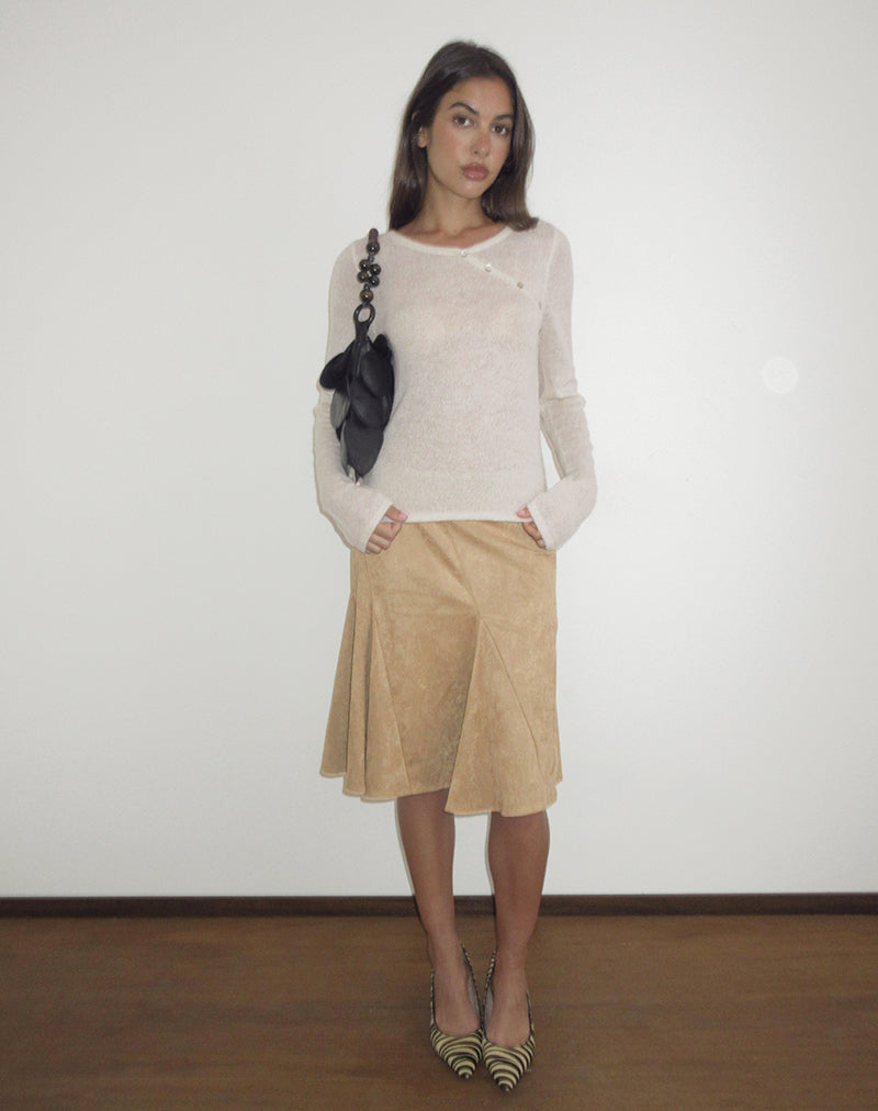 Abila Midi Skirt in Tan Faux Suede