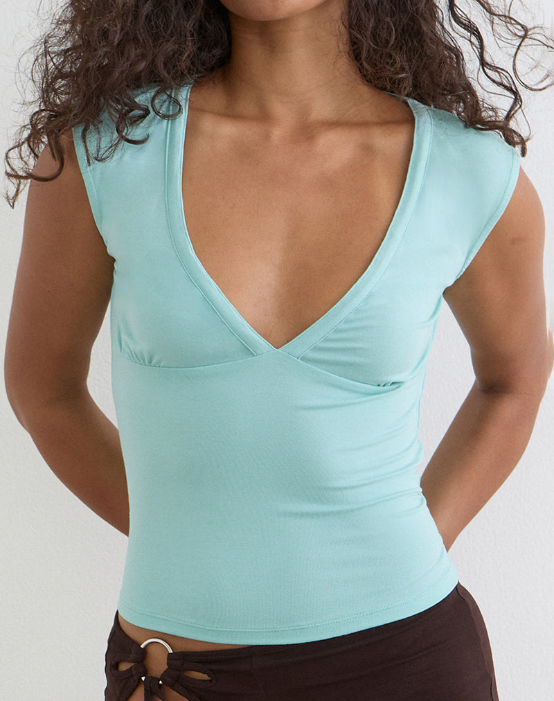 Emberly Plunge Top in Rayon Jersey Aqua