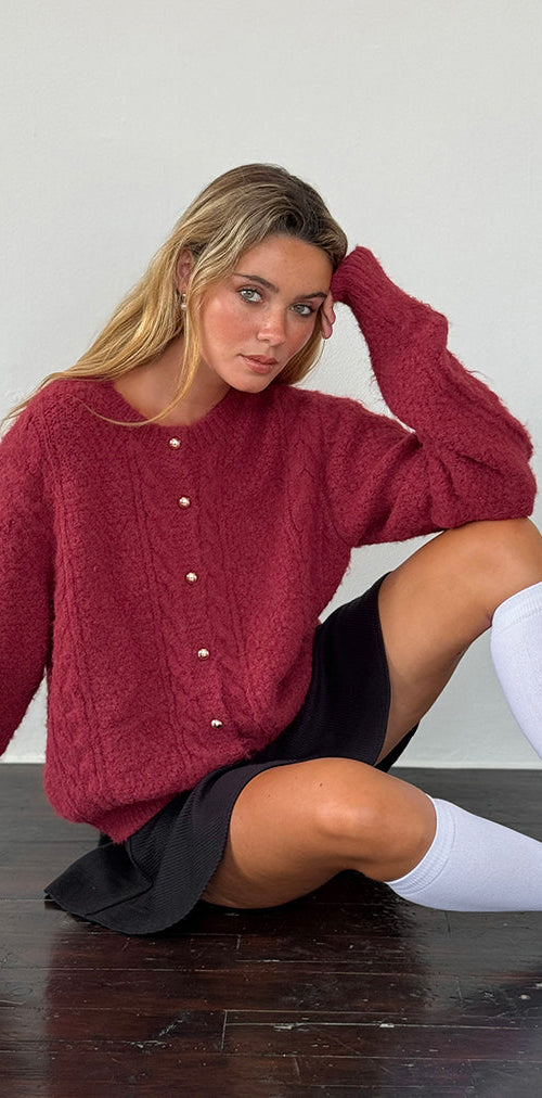 Image of Aceso Cardigan in Brush Knit Burgundy