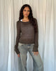 Image of Addison Long Sleeve Sheer Knit Top in Dark Chocolate