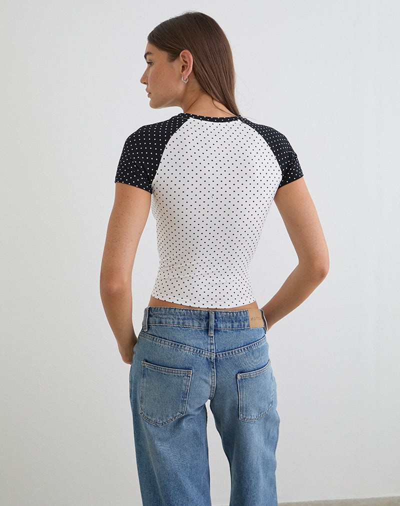 Image of Agneta Tee in White and Black with Micro Polka Print