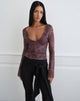 Image of Aifee Long Sleeve Top in Mesh Blurry Floral Burgundy