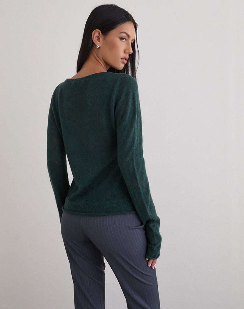 Image of Aika Top in Sheer Knit Dark Green