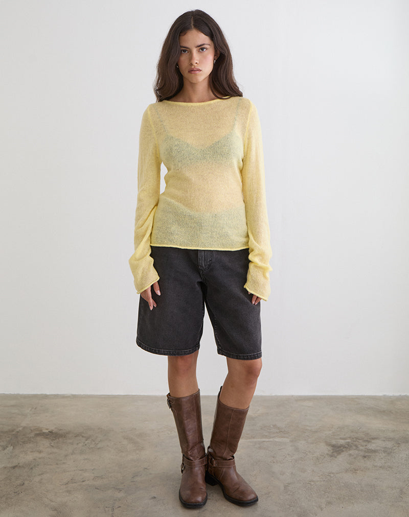 Aika Long Sleeve Top in Sheer Knit Lemon