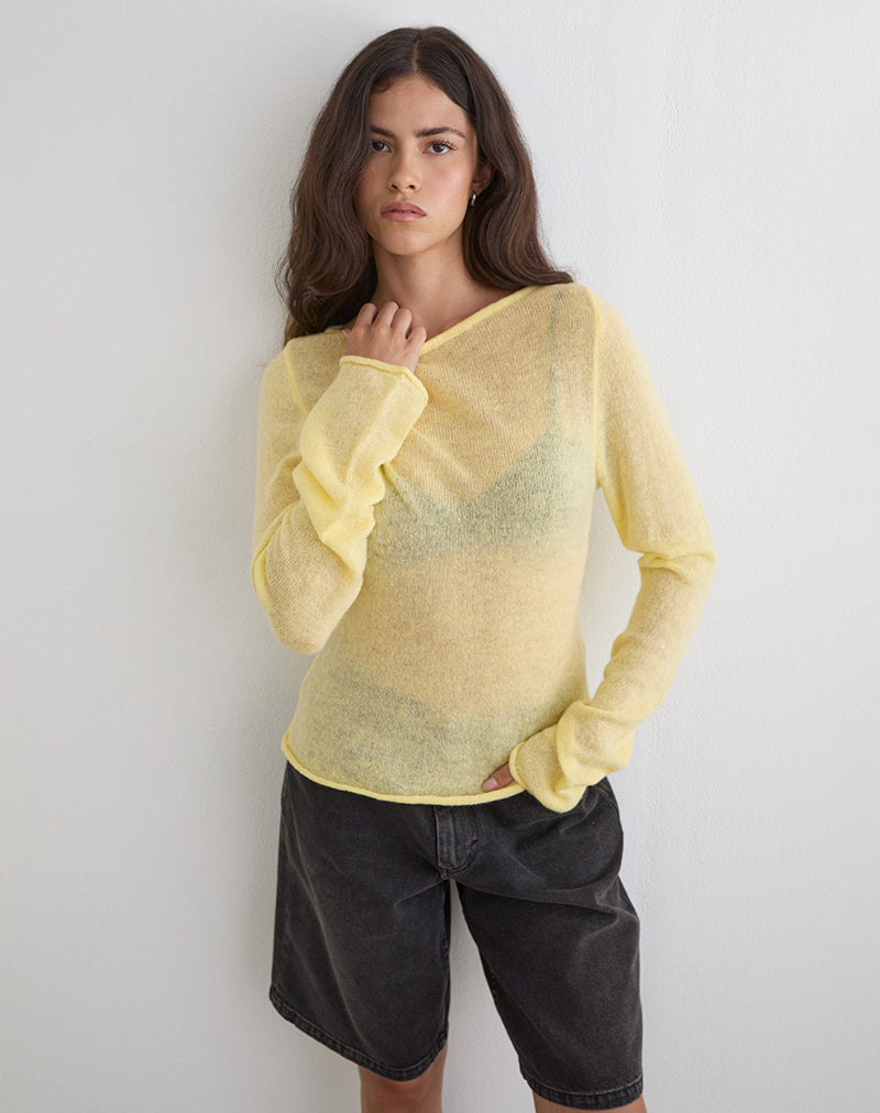 Aika Long Sleeve Top in Sheer Knit Lemon