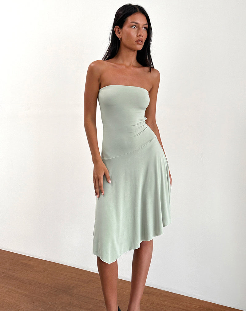 Image of Akira Bandeau Midi Dress in Slinky Sage