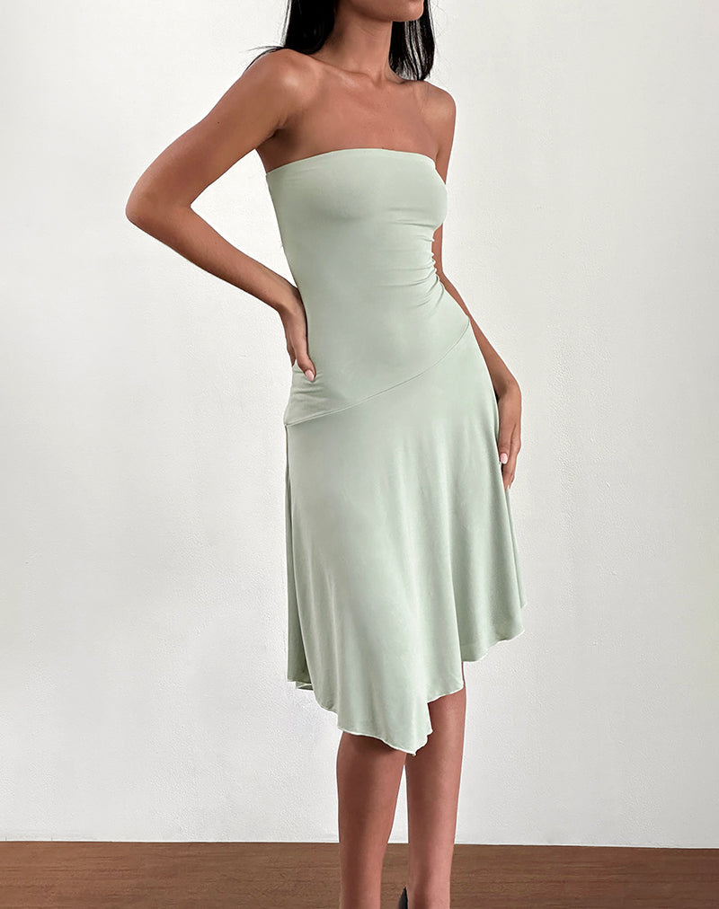 Image of Akira Bandeau Midi Dress in Slinky Sage