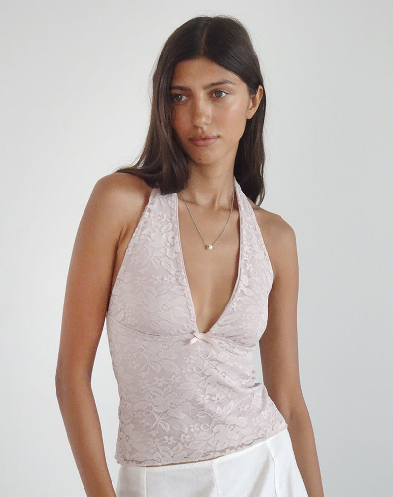 Aksa Halterneck Top in Lace Lotus Pink