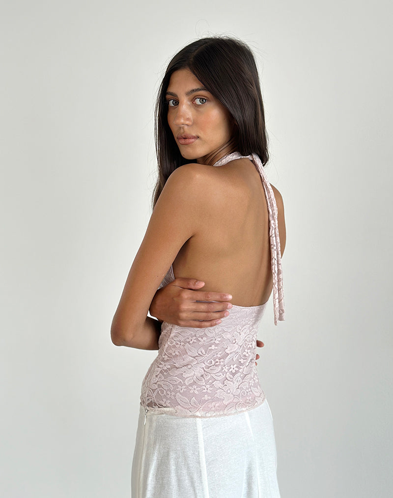 Image of Aksa Halterneck Top in Lace Lotus Pink