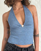 Image of Aksa Halterneck Top in Moonlight Blue Lace with Rose