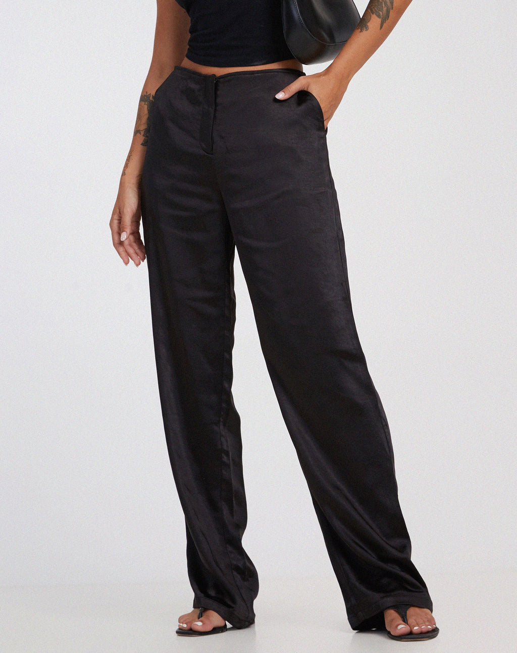 Akuna Wide Leg Trousers in Satin Black